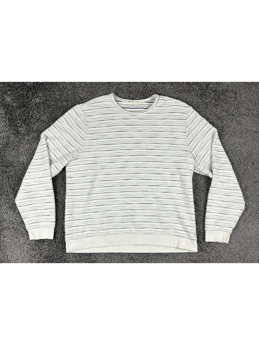 Marine Layer Men's Textured Crew Striped Long Sleeve Pullover Off-White XL